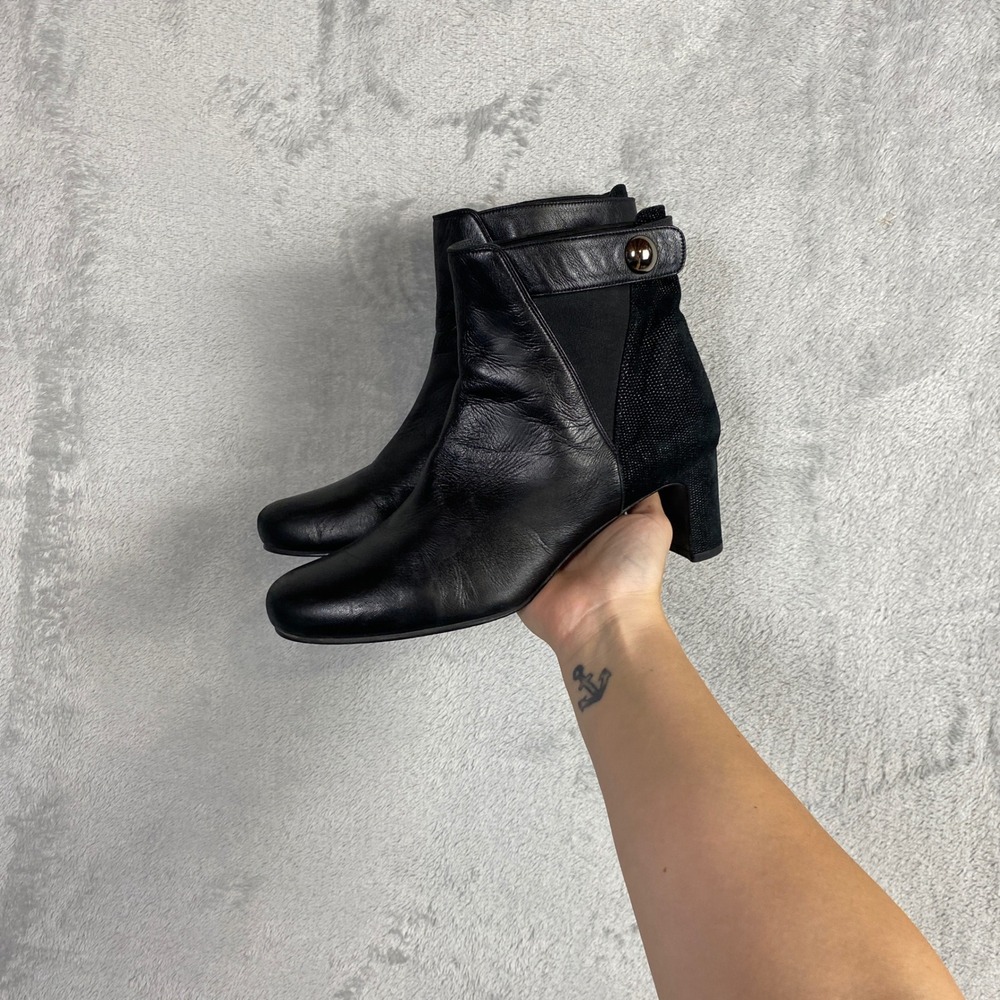 Stuart Weitzman Black Leather Mixed Texture Block Heel Ankle Boots Womens 9.5 M